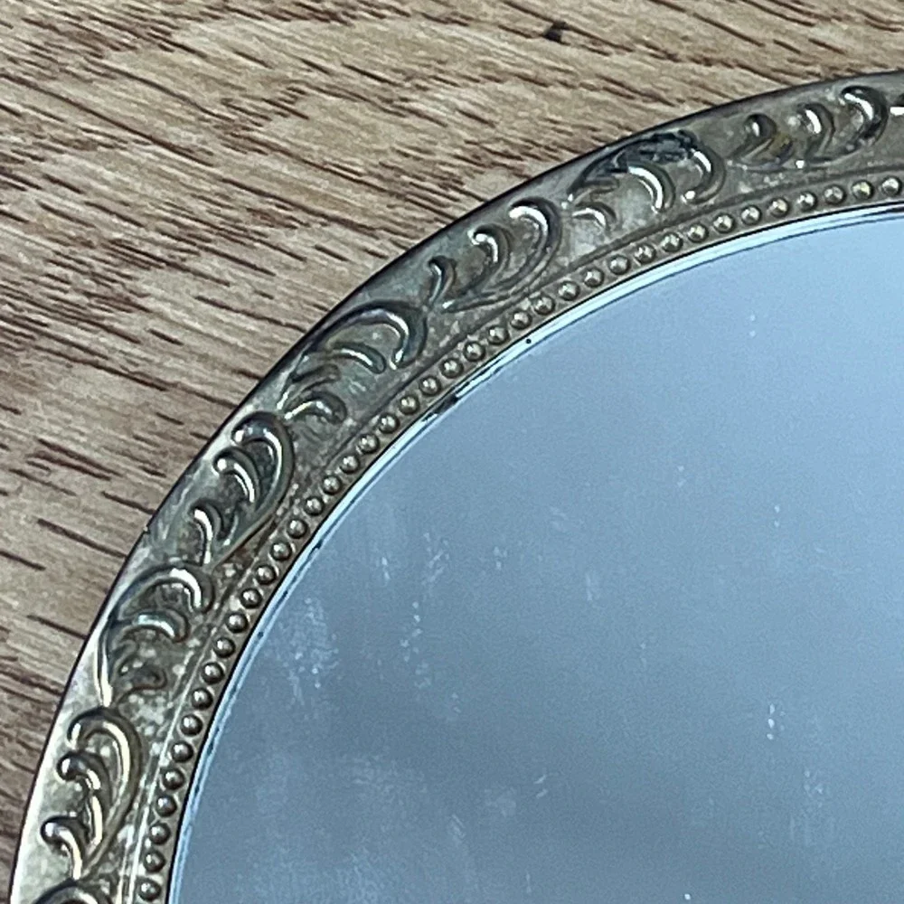 VTG Regency Silver Plated Vanity Mirror and Brush Set Floral Repousse Bridgerton